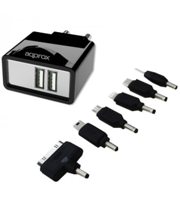 CARGADOR APPROX PARA RED DOMESTICA DOS USB 5V 2.1A COLOR NEG