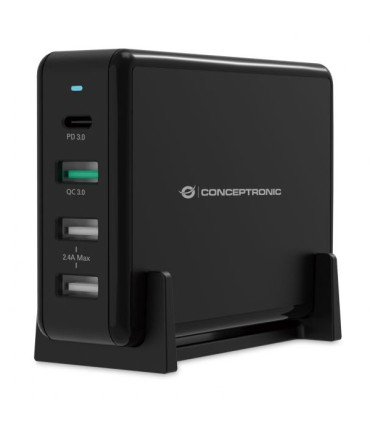 CARGADOR USB CONCEPTRONIC QUICK CHARGE PD 4 PUERTOS  3 PUERT